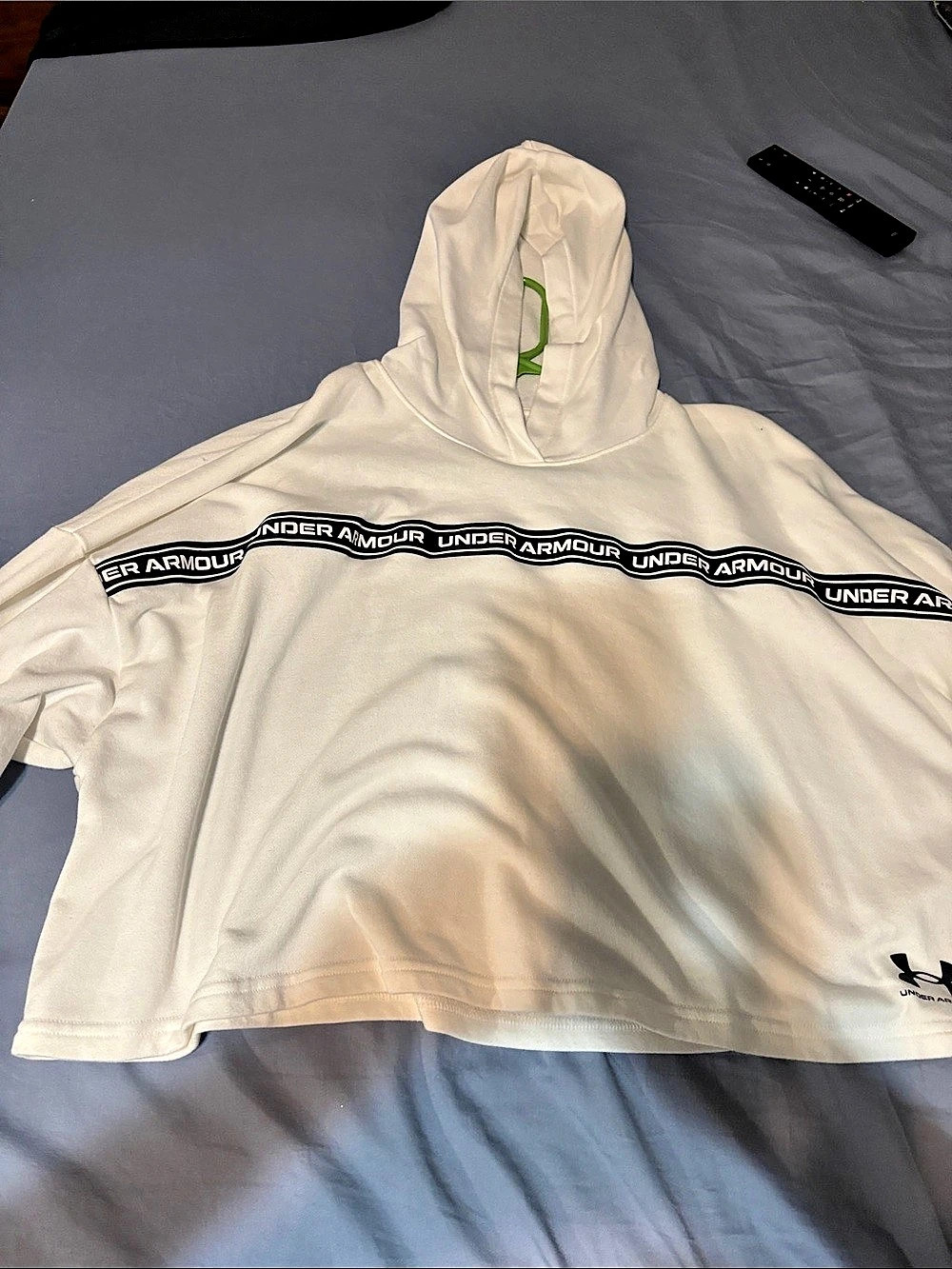 Under Armour Wordmark Tape Crop Hoodie White